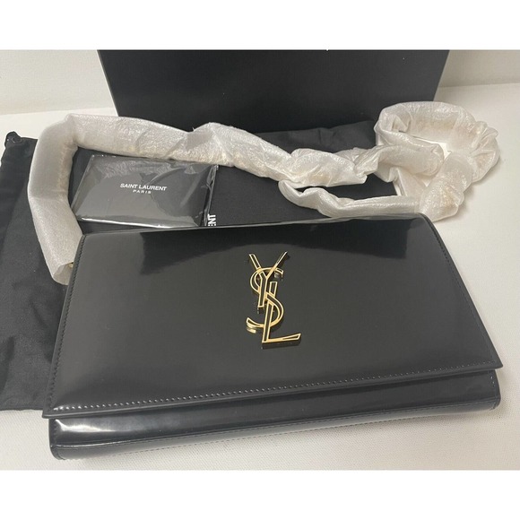 NEW SAINT LAURENT PATENT LEATHER GOLD CHAIN WALLET BAG PURSE BOX! - Picture 5 of 16